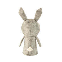 A view of Evan the Rabbit from behind. His wool rabbit outfit is seen, with a cute bunny tail